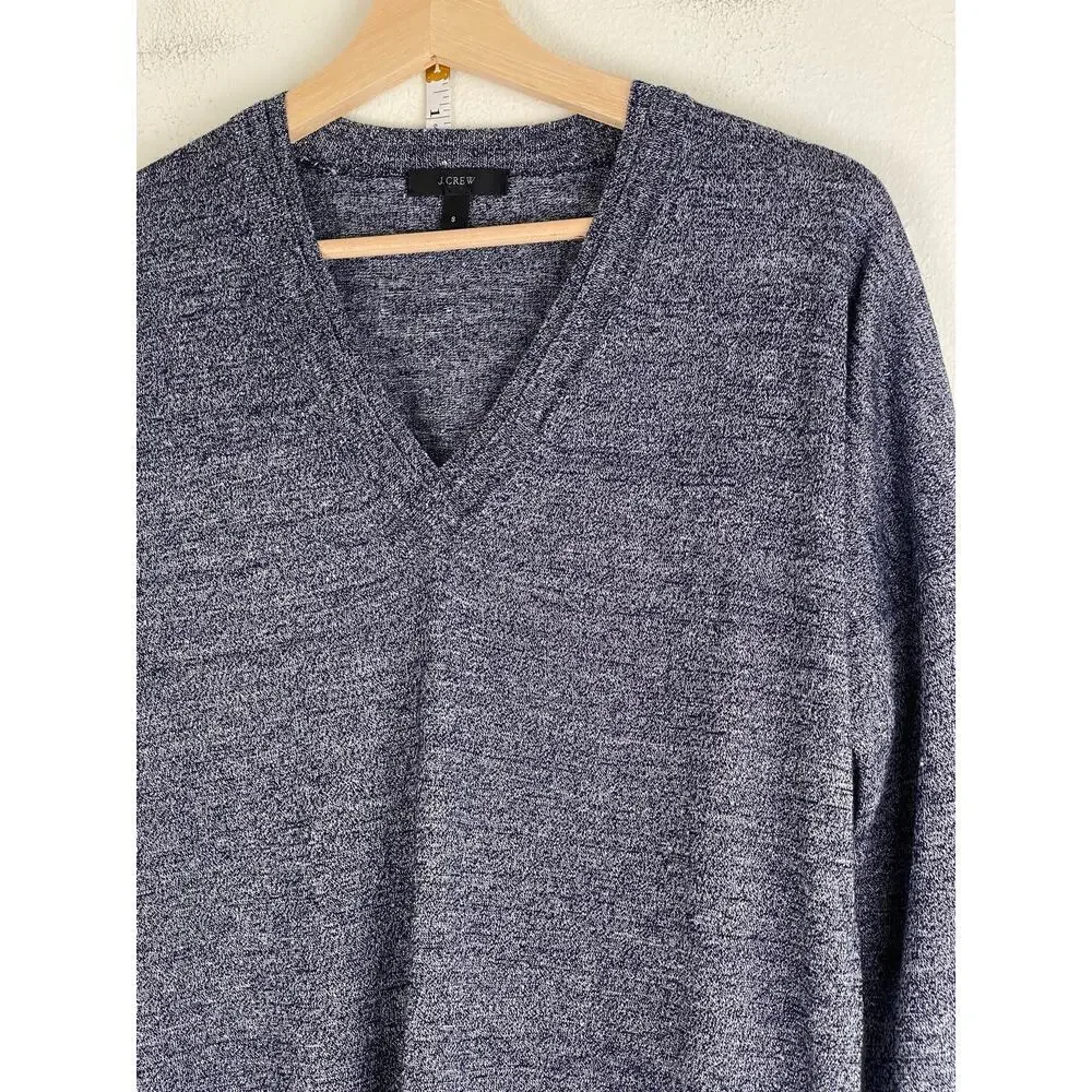 J.Crew Merino Linen Double V Neck Knit Top Sweater Blue Relaxed Small